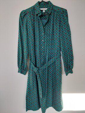 Vintage Schrader Sport New York Belted Shirt Dress Size L 70's